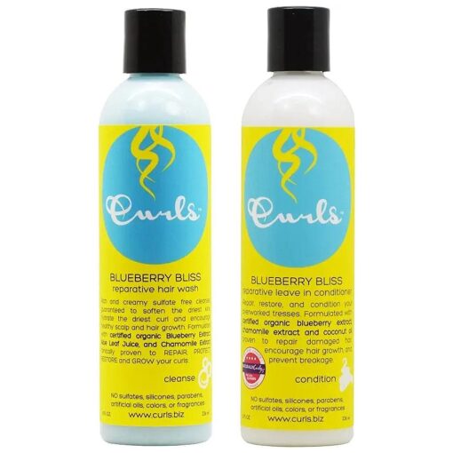 Curls Blueberry Bliss Reparative Hair Wash, 8 Ounces and Reparative Leave In Conditioner, 8 Ounces