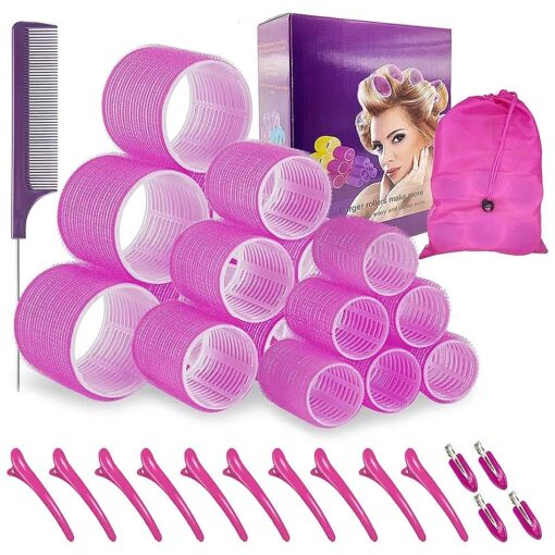 Hair Roller Set 18 pcs, Jumbo Hair Curlers Rollers With Clips, Self Grip Hair Roller Set, Hair Rollers for Long Hair, Medium and Short Hair