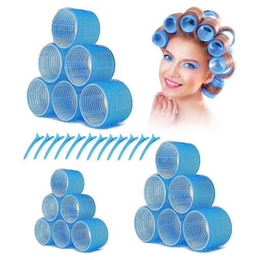 Jumbo Hair Rollers, 30 Packs Large Hair Rollers for Long Medium Hair, 3 Size Self Grip Hair Rollers Women Curls at Home ( 6xJumbo+6xLarge+6xMedium ) - Blue