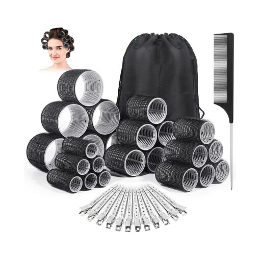 38PCS Hair Rollers Hair Curlers, Rollers, Curlers for Long Hair Thick, Jumbo Large Medium Small Rollers Set, 12 Stainless Steel Clips and Storage Bag