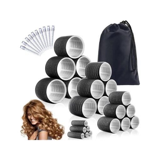 34Pcs Hair Roller Set with Clips, Self-Grip Hair Rollers for Volume, Salon Hairdressing Curlers and DIY Hairstyles, 4 Sizes Rollers Hair Curlers in a Storage Bag