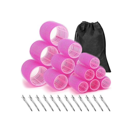 Self Grip Rollers Hair Curlers 30Pcs Set with 18Pcs Hair Roller 3 Sizes ( 6 Large Rollers, 6 Medium Rollers and 6 Small Rollers ) and 12 Clips for Long Medium Short Hair Volume