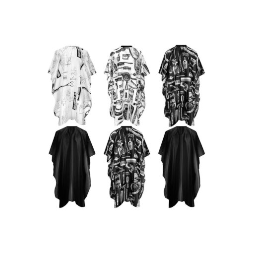 6 Pieces Hair Salon Cape Barber Hair Cutting Cape Barber Hairdressing Cape Waterproof Haircut Styling Cape for Hairstylist, Hairdresser, Barber ( Scissors, Brush and Bottle Pattern )