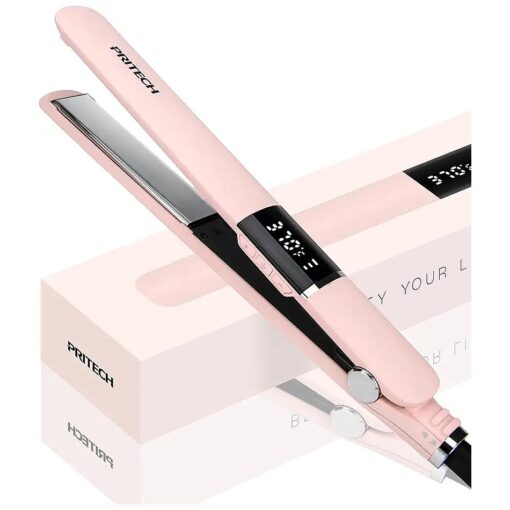 PRITECH Flat Iron Hair Straightener, Titanium Flat Iron with Adjustable Temp ( 290degF-450degF ), 1 inch Plate for All Hairstyles Anti-Scald Dual Voltage Straightening and Curler 2 in 1 ( Pink )