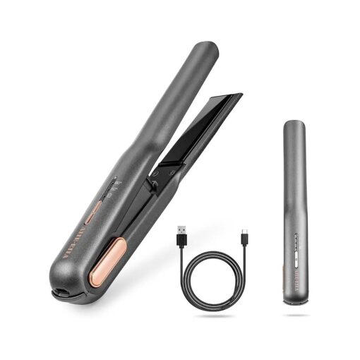 Hair Straightener, Cordless Straightener, Portable Flat Iron for Hair, USB-C Rechargeable Ceramic Mini Flat Iron, Adjustable Temperature, Travel Size ( Gray )