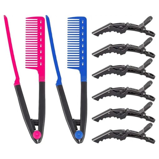 2 Pcs Hair Straightening Comb, DanziX Flat Styling Comb Hair Brush Comb with 6 Pcs Alligator Hair Clips for Home and Hair Salon Use