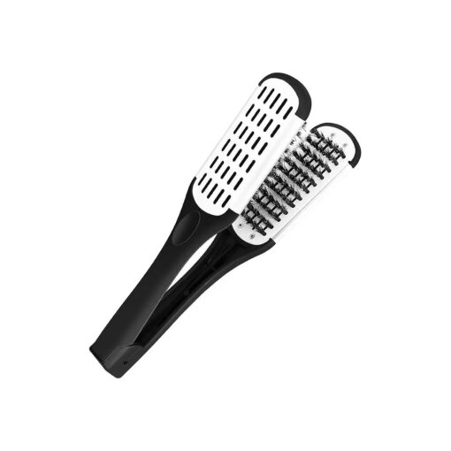 Hair Straightening Comb Styling Tools Boar Bristle Double Sided Brush Comb Clamp ( Black White )