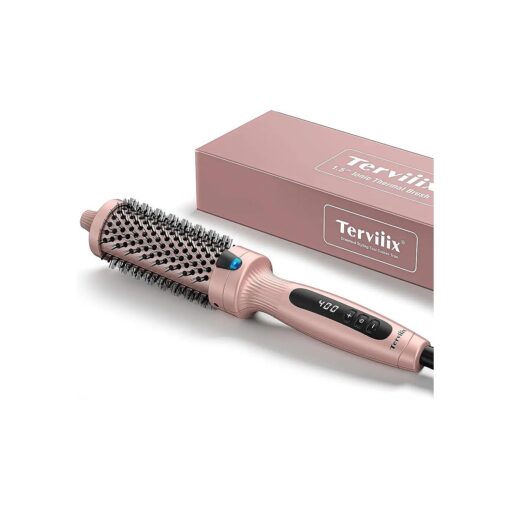 Terviiix Thermal Brush Get Blowout Look, Quick Heating Hot Brush, Ceramic Tourmaline Ionic Curling Brush, Heated Curling Iron, Digital Display 9 Temperatures Curling Wand, Dual Voltage, 1.5 Inch