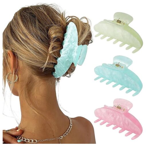 HAIMEIKANG 3 Pcs Hair Claw Clips for Women, 4 Inch Large Marble Claw Clips for Thick Thin Hair, Non-slip Strong Hold Jaw Clips Fashion Hair Accessories for Women Girls