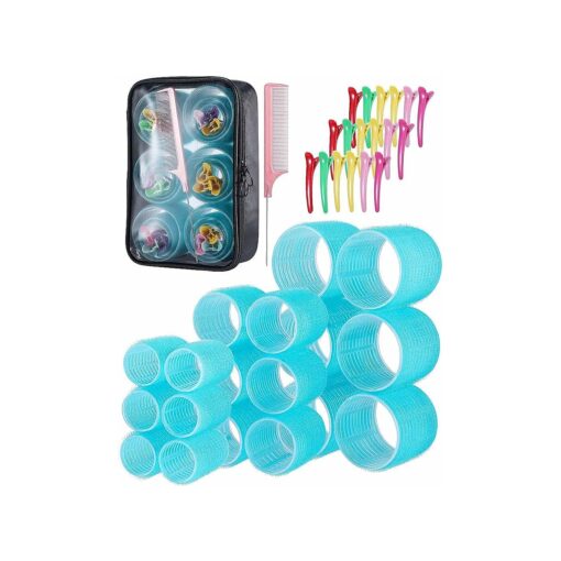 Hair Roller sets, Self Grip Hair Curlers,3 Inch Salon Hair Dressing Curlers,3 Size ( JUMBO LARGE MEDUIEM ) 18 Packs ( Blue )