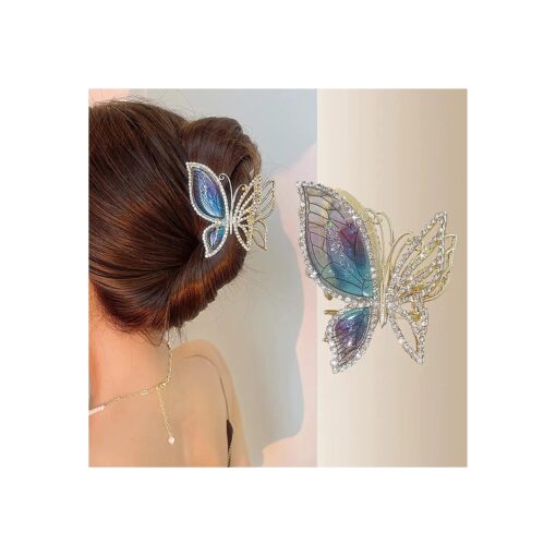 Butterfly Metal Hair Claw Clips Fashion Sparkly Glitter Rhinestones Hair Barrettes Strong Hold Styling Hair Accessories for Women Girls Thinner Thick Hair Styling