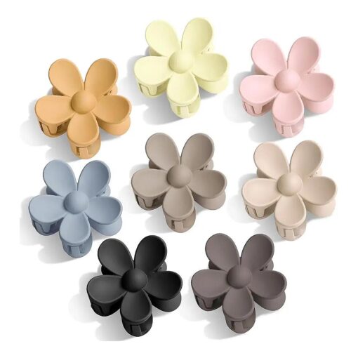 Tyfthui 8 Pieces Flower Hair Clips, Matte Daisy Hair Claw Clips for Women Thick Hair, 8 Colors Cute Hair Clips, Non Slip Strong Hold Clips for Women Thin Hair, Hair Accessories for Women Girls Gifts