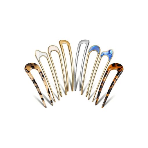 8 Pieces U-Shaped Hairpin French Style Hair Stick Tortoise Shell Metal Hair Pin Fork Sticks with 2 Prongs Updo Chignon Pins Hair Styling Accessories for Women Girls ( Light Tortoise, Tortoise Shell )