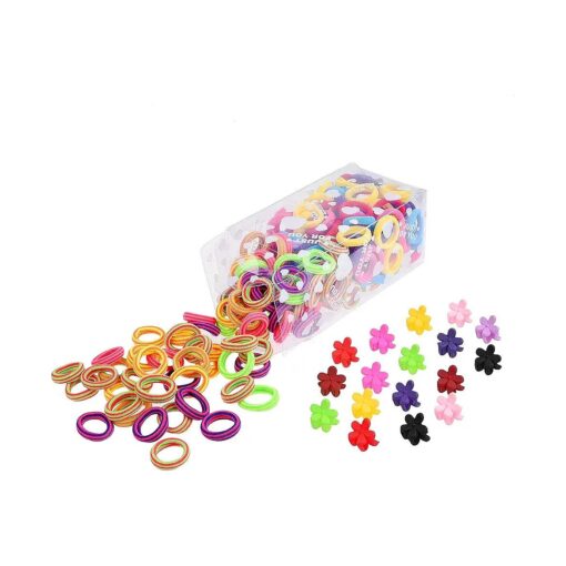 200 Hair Band Ties and 20 Mini Hair Claw Clip Pins- Assorted Colors - Cotton/Polyblend Material - Different Designs and Styles - For Girls, Toddlers, Babies, Infants - Ideal Gift