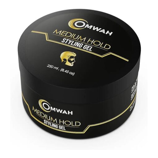 OMWAH Professional Hair Styling Gel for men Strong Hold hair gel for boys with Vitamin E & Pro-VB5, Flake-Free Formula, Protects, Nourishes & Styles All Hair Types Effortlessly ( Medium Hold )