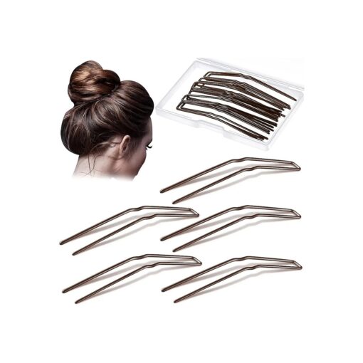 24 Pcs U Shaped Hair Pins Ballet Bobby Pins U Pin Hair Styling Pins Bobby Pins for Updo with Storage Box Metal U Bun Hair Forks for Women Girls Thick Thin Long Curly Hair ( Brown, 2.5 Inch, 3 Inch )