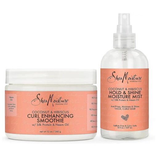 SheaMoisture Bundle Styling Cream Curly, Frizzy Hair Coconut & Hibiscus Curling Cream for Natural Hair 12oz, 8oz, Transparent