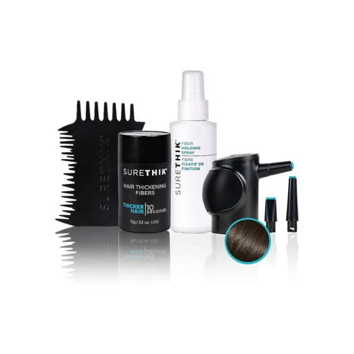 SureThik Hair Thickening Fiber Starter Package - With Application Tools - Comes with 1 x 15g Hair Fiber, 1 x 3oz Holding Spray, 1 x Hair Fiber Spray Applicator & 1 x Hairline Tool ( Medium Brown )