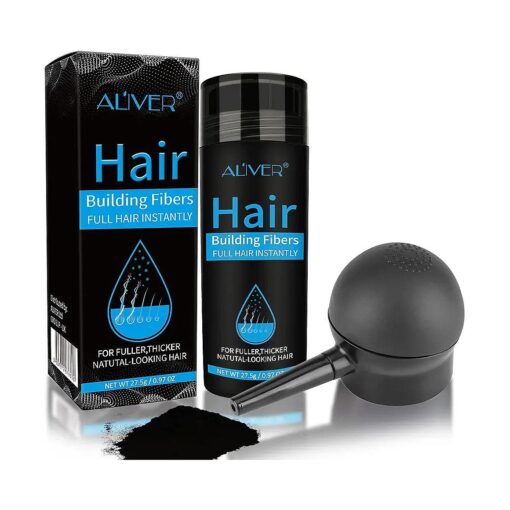 Hair Building Fibers with Spray, Hair Thickening Fibers for Thinning Hair & Bald Spots Thicker Fuller Hair in 15 Seconds Suitbable for Man and Woman 0.97Oz ( Black )