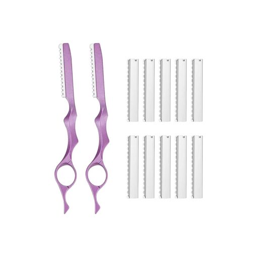 12 Pieces Hair Styling Thinning Razor Set, 2 Pieces Hair Styling Razor Hair Cutting Texturizing Razors and 10 Pieces Replacement Spare Blades for Salon Home Christmas Valentine 's Day Giving ( Pink )