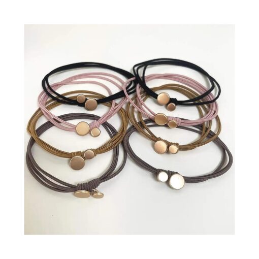 Fashion Hair Ties with Metal Circle Beads, Thin Hair Elastics Tie Korean, Colorful 8 Counts .