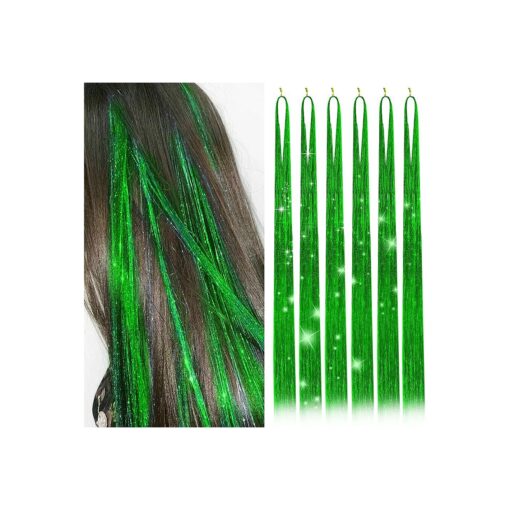 Hair Tinsel Kit with 47INCH 1200 Strands Heat Resistant Glitter Tinsel Hair Extension, Sparkling Shinny Fairy Hair Accessories for Women Girls Kids Festival Party Dazzle ( Brilliant green )