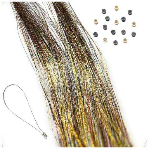 Hair Tinsel Strands Glitter Extensions, Fairy Hair Tensil, Silk Holographic Tensile Bling ( Neutral Tinsel Pack )