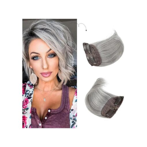 REECHO 2 pack 4 inch Short Thick Hairpieces Adding Extra Hair Volume Clip in Hair Extensions Hair Topper for Thinning Hair Women Color Silver Grey