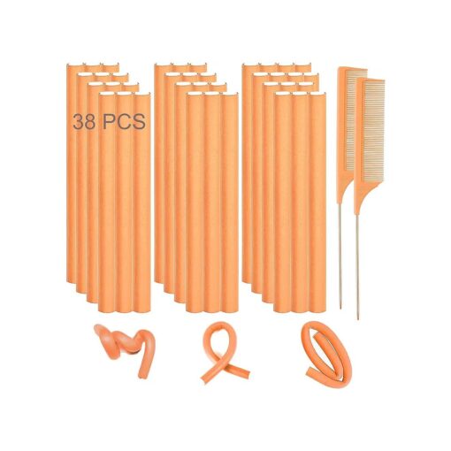 Flexible Hair Rollers Curlers, 38 PCS 9.45" Flexible Curling Rods Hair Twist Flexi Rods, Soft Foam Curling Rods, No Heat Bendy Hair Curls for Long Hair to Sleep in & 2 Steel Pintail Comb Rat Tail Combs