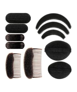 11 Pieces Sponge Volume Hair Bases Set Bump it Up Inserts Hair Styling Tools Bump Up Combs Clips Sponge Hair Bun Updo Accessories for Women Girl DIY Hairstyles ( Black, Brown )