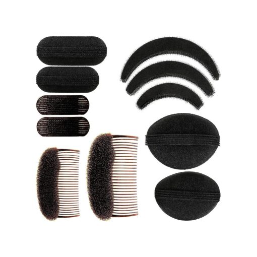 11 Pieces Sponge Volume Hair Bases Set Bump it Up Inserts Hair Styling Tools Bump Up Combs Clips Sponge Hair Bun Updo Accessories for Women Girl DIY Hairstyles ( Black, Brown )