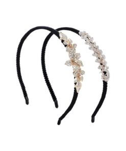 2 Pack Women Hairbands Crystal Rhinestone Headbands Fashion Non-Slip Hairpiece Elastic Hair Hoop Hair Jewelry Accessories Jeweled Headwear Embellished Hair Wrap Flower Hair Decoration