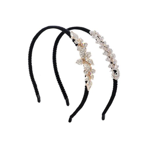 2 Pack Women Hairbands Crystal Rhinestone Headbands Fashion Non-Slip Hairpiece Elastic Hair Hoop Hair Jewelry Accessories Jeweled Headwear Embellished Hair Wrap Flower Hair Decoration