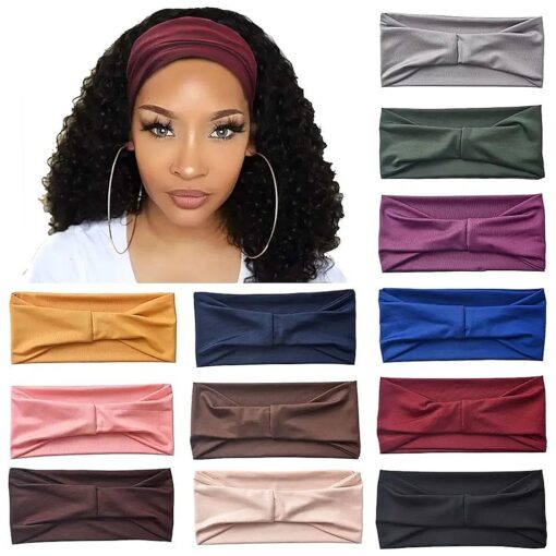 12 Pack Wide Headbands for Women No slip Stretchy Boho Hair Bands, Soft Elastic Yoga Workout Running Thick Wicking Sweat Bands Solid colors Head Wrap