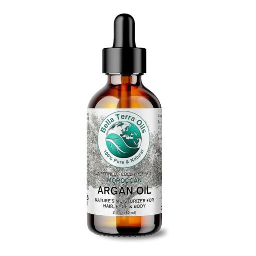 Bella Terra Oils - Argan Oil 2oz - Cold-Pressed from Morocco, Rich in Vitamin E & Fatty Acids, Perfect Hair Oil Serum to Combat Frizz, Luxurious Face Oil