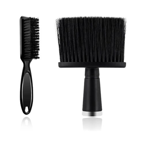 2 Pieces Barber Brush Set, with Barber Blade Cleaning Brush Neck Duster Brush, Clipper Cleaning Brush Styling Brush Tool for Barbershop and Home Use - Black