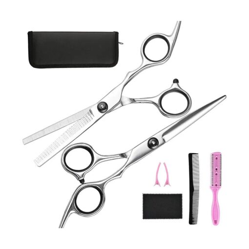 Hair Cutting Scissors Thinning Shears- Fcysy Professional Barber Sharp Hair Scissors Hairdressing Shears Kit with Haircut Accessories in Leather Case for Cutting Styling Hair for Women Men Pet- 7 Pcs