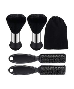 4 Pieces Hairdressing Brush Tools, Includes 2 Pieces Barber Blade Cleaning Brush Clipper Cleaning Nylon Brush and 2 Pieces Neck Duster Brush Hair Sweep Brush for Hair Styling, Black