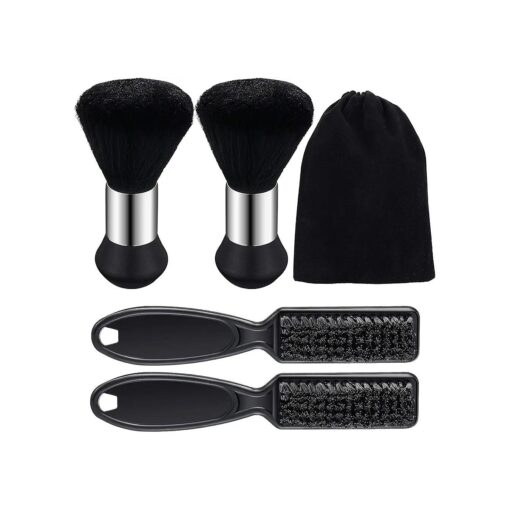 4 Pieces Hairdressing Brush Tools, Includes 2 Pieces Barber Blade Cleaning Brush Clipper Cleaning Nylon Brush and 2 Pieces Neck Duster Brush Hair Sweep Brush for Hair Styling, Black