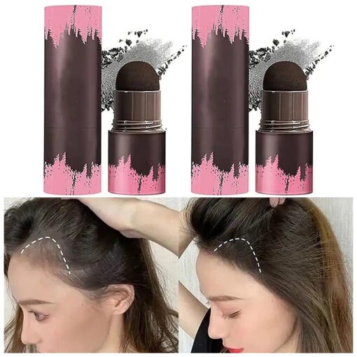 Hairline Powder Stick, 2PCS Hair Shadow and Root Touch Up Powder, Waterproof Hair Shading Sponge Pen Filler Powder for Cover Gray Hair Root, Hair Touch-Up, Thin Hair ( Black )