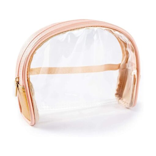 Half Moon Bag / Small & Cute Clear Cosmetic Pouch for Purse / Transparent & Portable TSA Compliant Clear Quart Bag for Travel / Simple and Plain See-Through Clutch or Handbag for Makeup / Made From Trendy Vegan Leather, Vinyl PVC & Suede