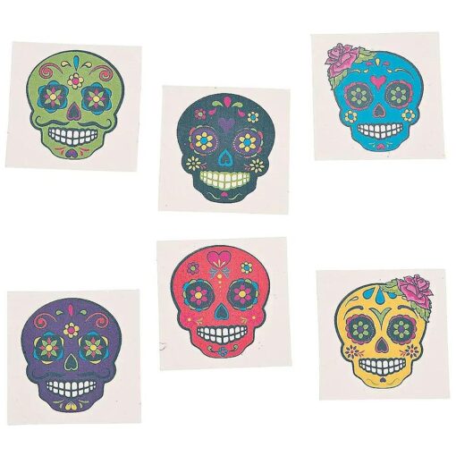 Sugar Skull Temporary Tattoos - Day of the Day and Halloween Accessories - 72 Pieces