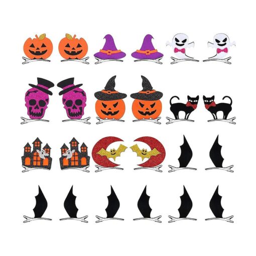 24 Pieces Halloween Cartoon Hair Clips Bat Pumpkin Ghost Cat Hat Design Hair Pins Hair Accessories Costume Props for Halloween Party Supplies ( 9 Patterns )