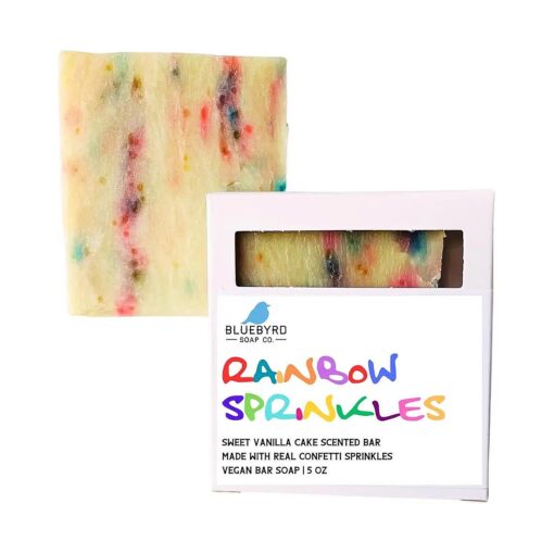 Bluebyrd Soap Co. Rainbow Sprinkles Soap Bar | Handmade Confetti Cake -Vanilla Scented Bar Soap | Smells Like Sweet Cake | Vegan Soap, Natural Kaolin Clay, USA MADE ( Confetti )