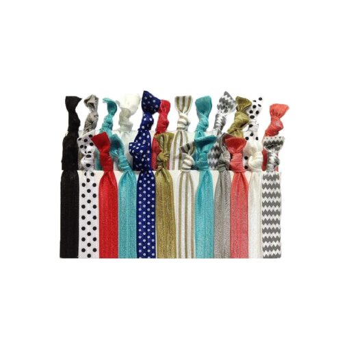 Premium No Crease Ribbon Hair Ties - No Damage Ouchless Creaseless Elastic Ponytail Holders - Hairbands Hair Styling Accessories - By Kenz Laurenz ( 25 Hair Ties - Premium )