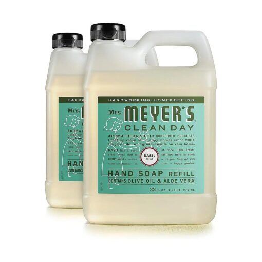 MRS. MEYER 'S CLEAN DAY Hand Soap Refill, Made with Essential Oils, Biodegradable Formula, Basil, 33 Fl, Oz - Pack Of 2