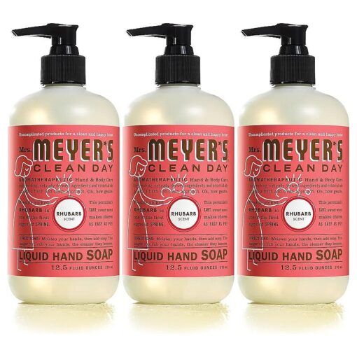 MRS. MEYER 'S CLEAN DAY Hand Soap, Made with Essential Oils, Biodegradable Formula, Rhubarb, 12.5 Fl, Oz - Pack of 3