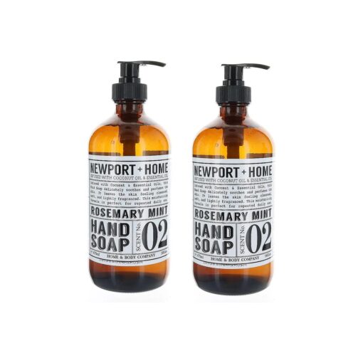 2 Bottles, Newport + Home Hand Soap, Rosemary Mint 16 oz, Infused w/Coconut Oil & Essential Oil by Home and Body Co