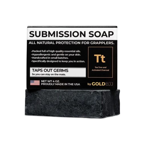 Premium Tea Tree Oil Soap - USA Made Bar Soap for BJJ, Jiu Jitsu, Wrestling, and Grappling ( Single 4 Ounce Soap Bar, Activated Charcoal )