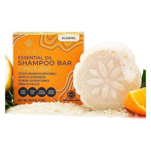 Viori Citrus Zest Essential Oil Shampoo Bar Made with Rice Water - Handcrafted All Natural Shampoo Bars - Sulfate Free Shampoo